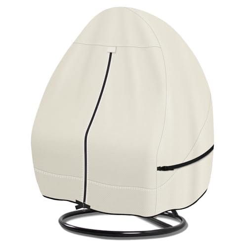 Porch Shield Patio Hanging Egg Chair Cover - 600D Waterproof Outdoor Double Seat Wicker Swing Egg Chair with Stand Protector, Beige