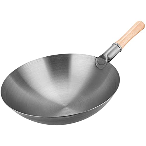 Gaojian Wok De Acero Al Carbono Pre-Sazonado, Bandeja De Hierro Forjado A Mano Sin Recubrimiento, Profesión China Tradicional para Tradicional Chino No Palo En Restaurantes Familiares,A,40cm Cover
