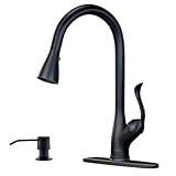 APPASO Matte Black Kitchen Faucet with Pull Down Sprayer and Soap Dispenser, Single Handle Commercial High Arc One Hole Pull Out Spray Head Kitchen Sink Faucets