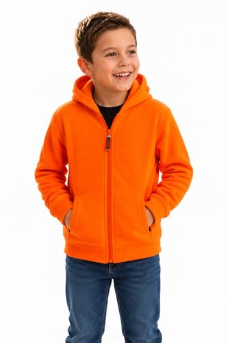 Image of TrailCrest by Treel Kids Orange Safety Full Zip High Visibility Thick Fleece Hoodie Sweatshirt Hunting Jacket