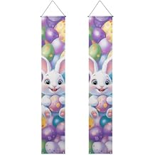 Purple Easter Decorations Door Banners for Front Door Holiday Easter Rabbit Tulip Door Hanging Porch Signs Outdoor Hanging for Home Indoor Spring Decor Wall 2 Pack