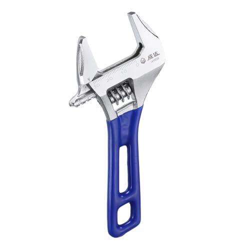 Image of sourcing map 1pcs Adjustable Wrench 5" Jaw 1.2" with Rubber Handle, Silver/Blue