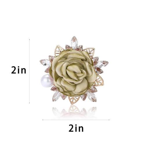 Image of Rose Flower Brooch for Women Large Flower Brooch Elegant Pearl Brooches Handmade Crystal Pearl Pins Fabric Floral Lapel Pin Christmas Valentine's Day Dress Suit Accessories