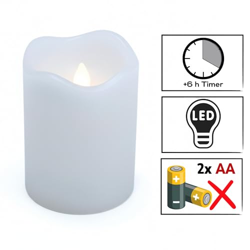 ToCi 4 x LED Kerzen Weiß Ø 7 x 13 cm – Flammenlose Echtwachskerzen mit flackerndem Licht & Timer - LED-Stumpenkerzen mit An-/Ausschalter - Batteriebetriebene Dekokerzen für Advent & Zuhause