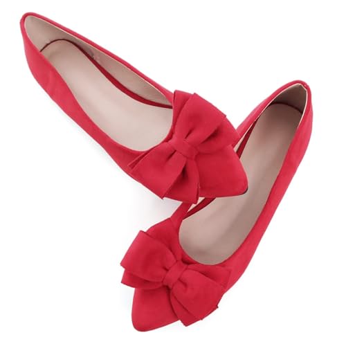 Image of SAILING LU Womens Bowknot Ballet Flats Pointy Toe Suede | Casual Flat Shoes, Dressy Wear to Work, Moccasins, Slip-Ons