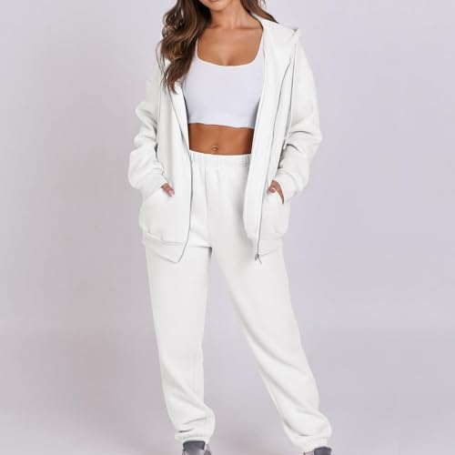 Womens 2 Piece Outfits Lounge Hoodie Sweatsuit Sets Oversized Zip Up Sweatshirt Baggy Sweatpants with Pockets4