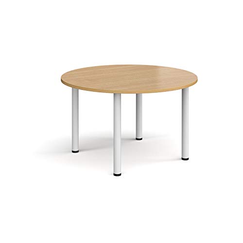 Mr Office Circular radial leg meeting table - white legs, Oak, 1200