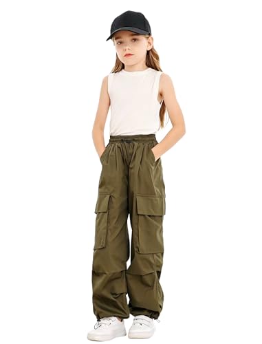 Image of Girls Cargo Pants Elastic Waist Drawstring with Pockets Pants