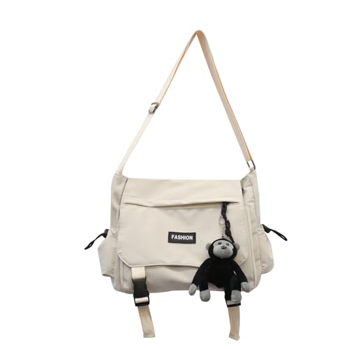Image of Aesthetic Crossbody Bag with Cute Pins and Ornament, Nylon Shoulder Messenger Bag Japanese Kawaii Bag for Women Men