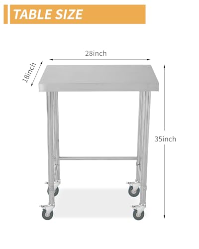 Stainless Steel Table 18x28 Inch with Wheels, Stainless Steel Kitchen Prep Table, Commercial Utility Work Table