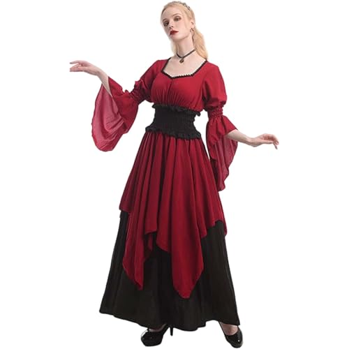 ZDSUHYIW Vestido de mujer hermoso vestido de túnica extragrande con hombros descubiertos para Halloween, ropa medieval para mujer, cómodo, elegante, informal, festivo, transpirable, Halloween, gótico