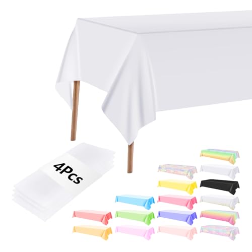 AMFUN Mantel Desechable, 4 Piezas 137 x 274 cm Mantel Rectangular Blanco, Manteles Mesa Rectangular, para Bodas, Navidad, Cumpleaños,Banquetes, Fiestas, Picnics