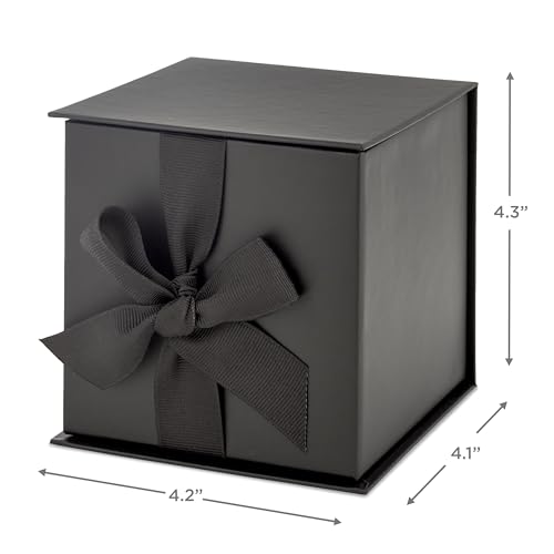 Hallmark Small Gift Box with Bow and Shredded Paper Fill (Black 4 inch Gift Box) for Weddings, Graduations, Birthdays, Father's Day, Groomsmen Gifts, All Occasion