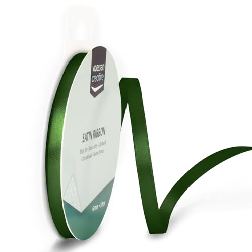 Vaessen Creative Satinband, Türkis, 3 mm x 100 m Doppelsatinband, Schleifenband, Dekoband, Geschenkband, Stoffband für Hochzeit, Taufe und Geburtstagsgeschenke, Dunkelgrün