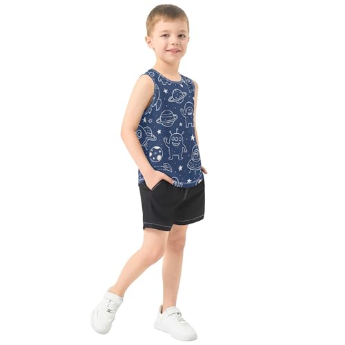JUNZAN Space Stars Blue Tank Top for Boys Sleeveless Toddler Vest Active Shirts for Workout Gym Fitness Cycling Swimming 3T4