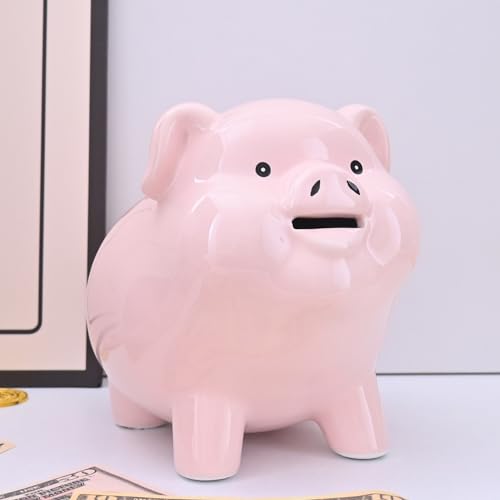 Image of 8 inch Piggy Bank for Adults Must Break to Open,Ceramic,Girls Piggy Bank for Boys,Money Box for Cash Gift,Coin Bank,Tip Jar,Alcancias De Dinero para Adultos Ninos,Piggy Bank for Kids,Cash