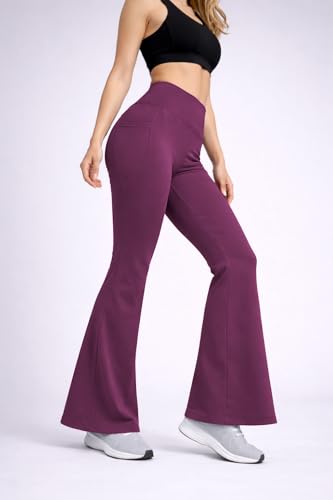 Image of Women's High Waist Bootcut Yoga Pants with Side Pockets | Flared Gym Leggings for Women | Stretchable Workout Bell Bottom Tights for Yoga, Gym, Running & Casual Wear Pack of 2