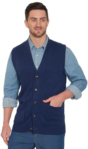 Turtle Bay New York Men's Cashmere-Like Button Front Flat Knit Sweater Vest with front patch pockets NAVY/XL