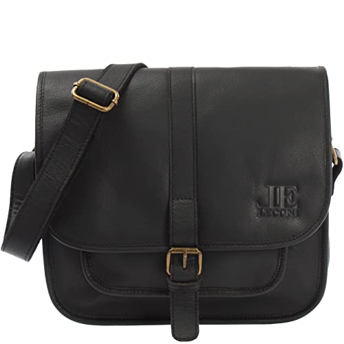 LECONI Umhängetasche Schultertasche für Damen Freizeittasche aus Büffelleder Damentasche Ledertasche für Frauen Echtleder Leder 28x26x10cm schwarz LE3085-buf