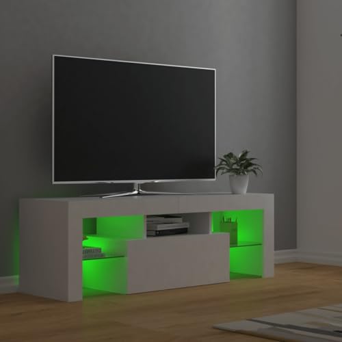 vidaXL TV Schrank mit LED-Leuchten Lowboard Fernsehschrank Fernsehtisch Sideboard HiFi-Schrank TV Möbel Tisch Board Weiß 120x35x40cm