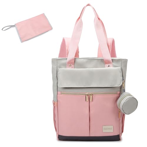 Sac à dos langer rose grande capacité avec tapis et pochette