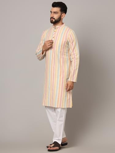 Image of LATEST CHIKAN Men's Cotton Regular Premium Long Kurta Full Sleeves - Casual Ethnic Wear