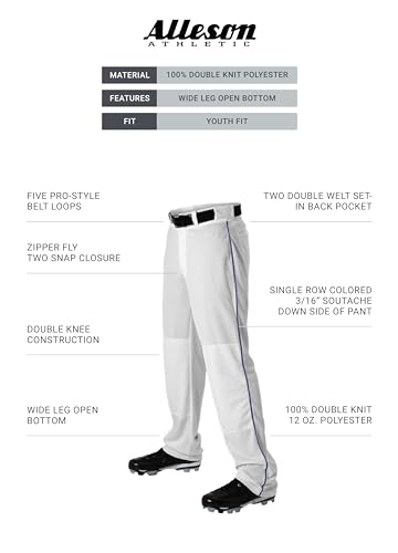 Alleson Athletic Calças de beisebol para meninos com trança – Durável, ajuste confortável, tecido ab