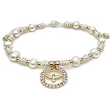 CRUZONE Holy Spirit 18K Gold Plated CZ Pendant on Dainty Pearls Bracelet Charm Catholic Gift Of Hope
