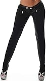 Jela London Damen Low-Waist Hüfthose Stretch Kunstleder Wetlook, Schwarz 38