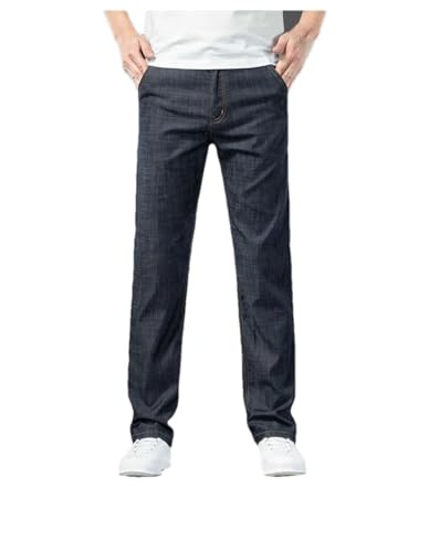 Men's Ultra Thin Stretch Lyocell Jeans Loose Fit Straight Leg Business Classic Casual Denim Trousers