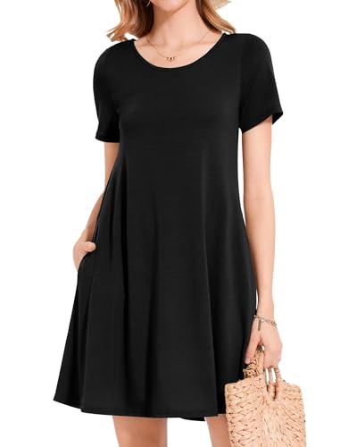 Image of Womens Summer Dresses Beach Casual Loose Tshirt Floral Short Sleeve Flowy Pockets Sundresses 2026
