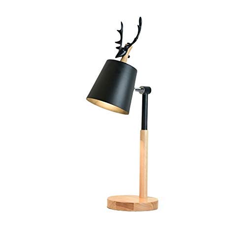 HWSY Table Lamp Wooden Table Lamp Bedside for Bedroom, Living Room Office with Ambient Lighting, Fabric Shade Nightstand Light Reading Lamp (Color : Black) Interesting