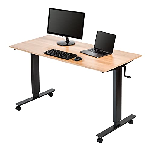 Stand Up Desk Store Crank Adjustable Height Rolling Standing Desk (Charcoal Frame/Natural Walnut Top, 56" Wide) #TOP1