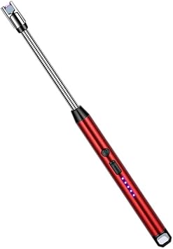 Electric Lighter, USB C Rechargeable, Windproof, 360 Bending Neck with Hook, Red