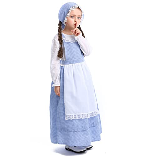 Kids Child Girls Farm Costume Flower Shop Girl Dress Long Sleeve Plaid Princess Dress Apron With Hat