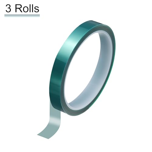 Image of HARFINGTON 3 Rolls High Temperature Masking Tape 15 /32 inch x108ft(12mmx33m) 0.05mm Thick PET Film Silicone Adhesive Heat Resistant Tapes for Heat Press Anodizing Circuit Board, Dark Green