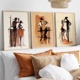 Affiche couple western minimaliste triptyque 40x60cm croquis country
