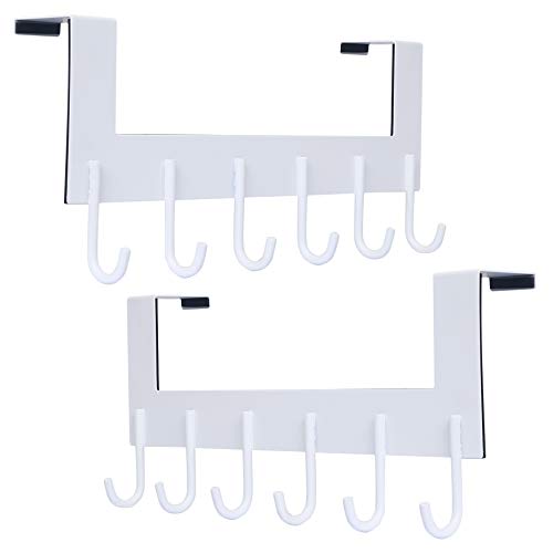 SKOLOO Türhaken-Kleiderbügel, 6 Haken, 2 Stück, stabiler Tür-Organizer für Mäntel, Kleidung, Handtücher, Bademäntel, weiß Cover