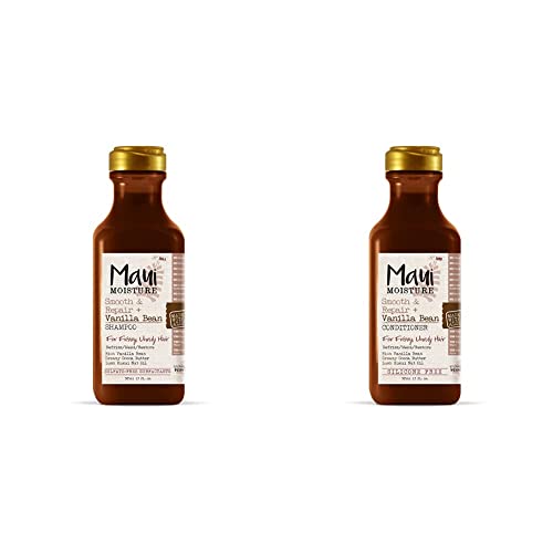 Maui Moisture Smooth & Repair Anti-Frizz Curl Shampoo, vanilla bean 13 Fl Oz with Maui Moisture Smooth & Repair + Bean AntiFrizz Curl Conditioner to Deeply Hydrate & Moisturize Thick