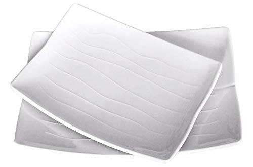 Lucky Star Rectangular Melamine Plates Sushi Sashimi Tonkatsu Tempura Salad Bbq Platter Dishes, 8" X 6", 10” X 7-3/8", 11-1/2" X 8-1/4", White (48, 11-1/2" X 8-1/4") #TOP12