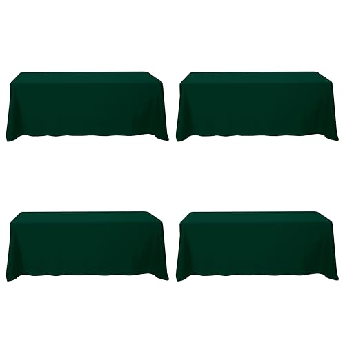 Image of BRILLMAX 4 Pack Hunter Green Tablecloth 90x156 Inch for 8ft Rectangle Table | 150 GSM Polyester Fabric, Floor Length Drop, Water, Stain & Wrinkle Resistant Cloth Cover for Wedding Reception Banquet Party