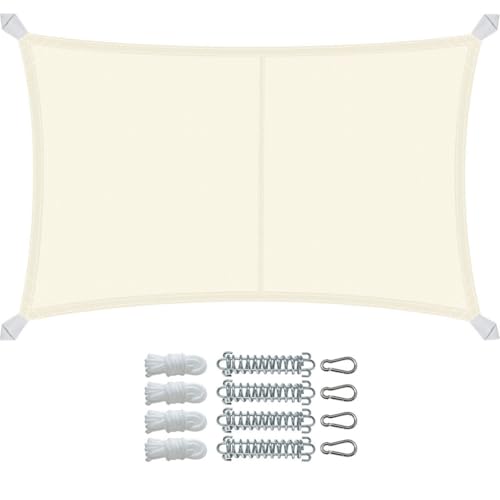 VOUNOT® Voile d'ombrage Rectangulaire Imperméable Auvent Protection en Polyester avec Kit de Montage Toile Ombrage Protection UV 95% Résistant et Respirant pour Jardin Terrasse et Balcon 3x5m Beige