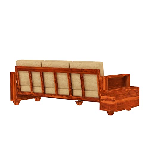 Image of Sheesham Wood 7 Seater Sofa Set with 2 Drawer Storage | 3+2+2 Wooden Sofa Set Furniture for Living Room Home Office (3+2+2,Honey)
