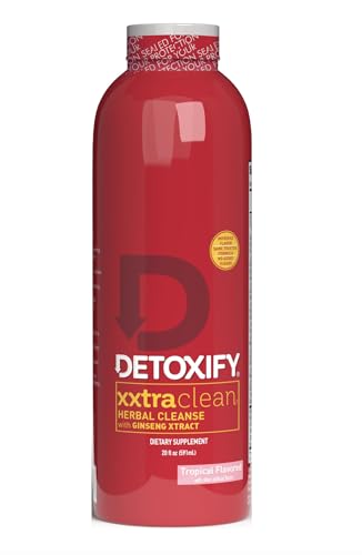 Detoxify – Xxtra Clean Herbal – Tropical Fruit Flavor - 20 oz – Professionally Formulated Extra Strength Herbal Detox Drink – Enhanced with Ginseng Extract & Milk Thistle Extract - Plus Sticker