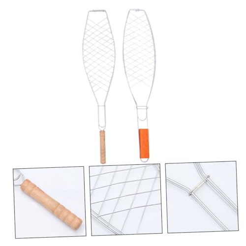 Abaodam Cooking Rack for Grill Round Net Racks Grill Baskets Set Fish Clip Bbq Tool Wooden Handle for Easy Use