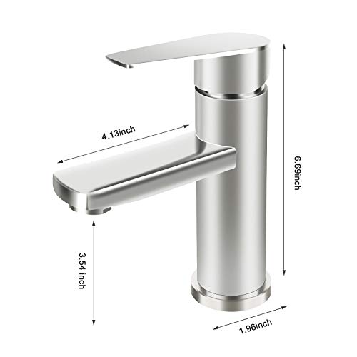 SkyGenius Single Hole Bathroom Faucet, Stainless Steel Bathroom Faucet Brushed Nickel