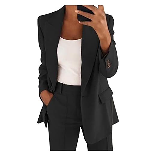 Chaquetas de Traje y Blazers Blazers de Mujer Color Sólido Solapa Ropa Trabajo Manga Larga Mujer Casual Blazer Coat Office Lady Elegante Chaqueta Informal OL Oficina Negocio(A Negro,XXL)