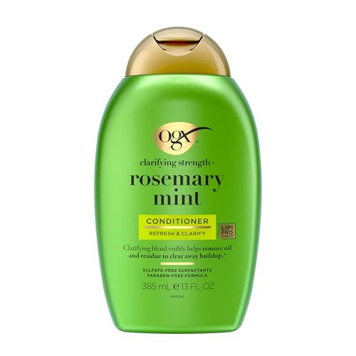 OGX Clarifying Strength + Rosemary Mint Conditioner, Clarifying Conditioner for Oily Hair Visibly Helps Remove Oil & Residue to Clear Away Buildup, Sulfate-Free Surfactants, 13 fl. oz