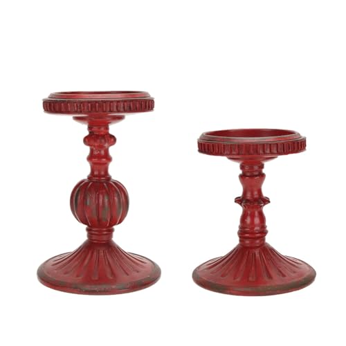 SOFFEE DESIGN 2 Pcs Antique Resin Pillar Candle Holder Sets,
