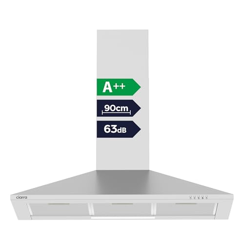 CIARRA 90cm Wall-Mounted Cooker Hoods 900mm CBCS9201 with Carbon Filters LED Light Stainless Steel Chimney Vent Hood Recirculating&Ducting Kitchen Ventilation Extractor Fan